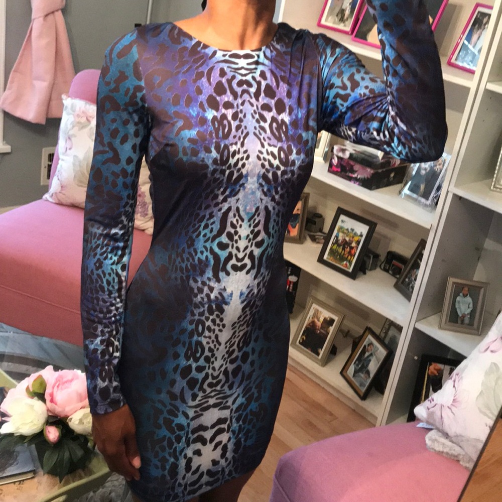 Cheetah print blue dress xs open back